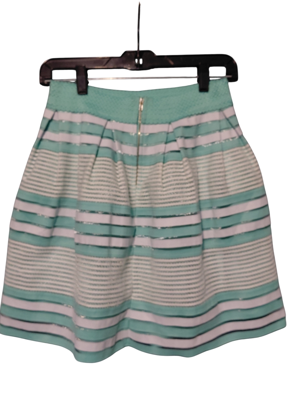 Alya Mint Green White Striped A-Line Skirt Preppy Dressy Gold Zipper Back Summer - Picture 2 of 4